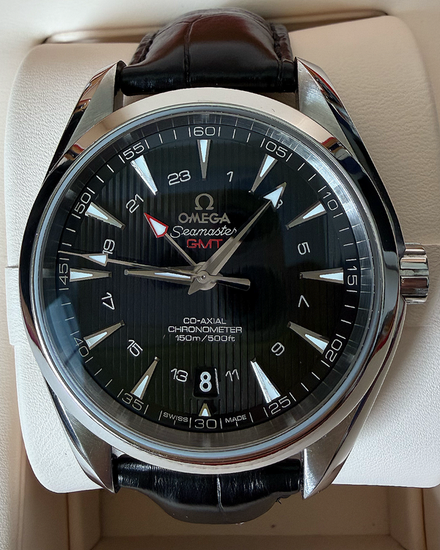2019 Omega Seamaster Aqua Terra 150M GMT 43MM Black Dial Leather Strap (231.13.43.22.01.001)