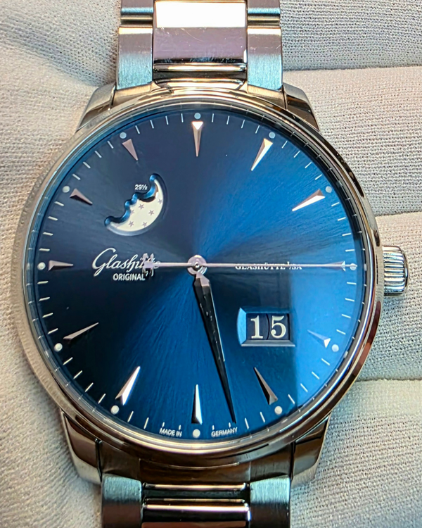 2025 Glashütte Original Senator Excellence Panorama Date Moon Phase 42MM Blue Dial Steel Bracelet (1-36-04-04-02-71)