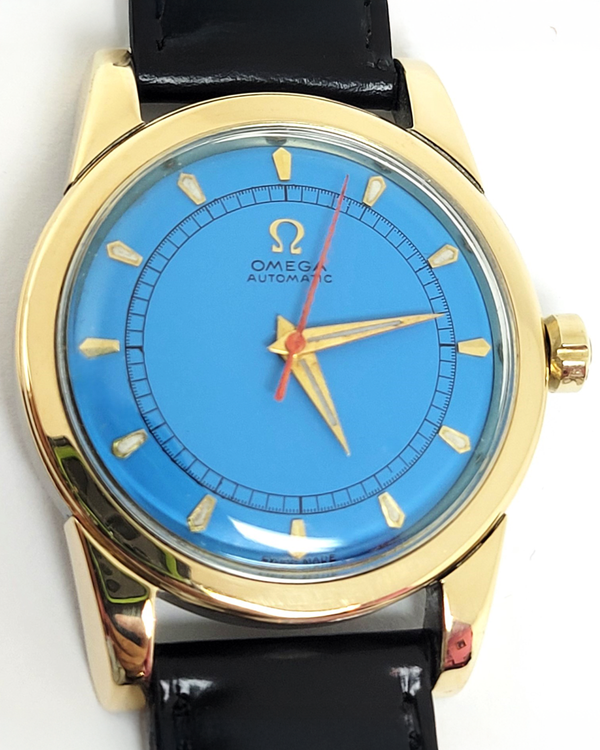 1953 Omega Vintage 34MM Aftermarket Blue Dial Aftermarket Leather Strap (2577-10)