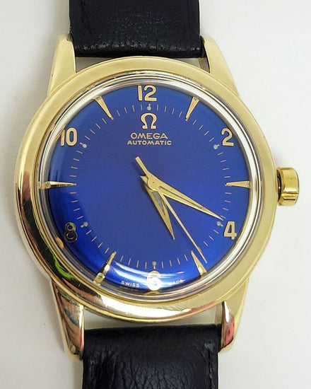 1958 Omega Seamaster 34.5MM Blue Dial Aftermarket Leather Strap (GX6546)