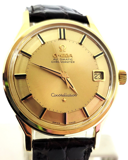 1962 Omega Constellation 34.4MM Champagne Dial Aftermarket Leather Strap (14902 62 SC)