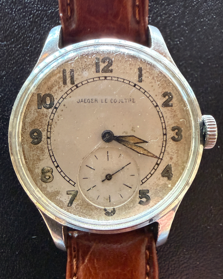 No Reserve - Jaeger-LeCoultre Vintage 33.5MM Aged White Dial Aftermarket Leather Strap (E109)
