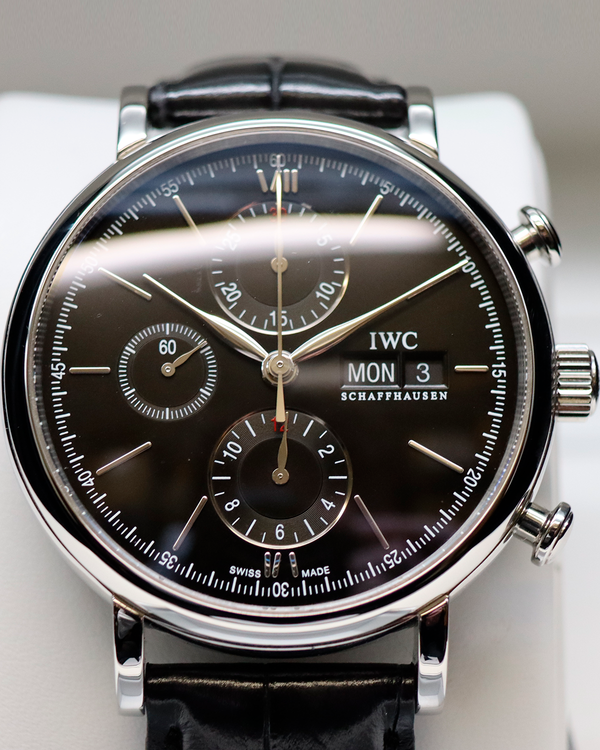 2018 IWC Schaffhausen Portofino Chronograph 42MM Black Dial Leather Strap (IW391008)