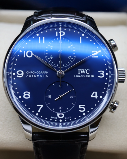 2019 IWC Schaffhausen Portugieser Chronograph "150 Years Edition" 41MM Blue Dial Leather Strap (IW371601)