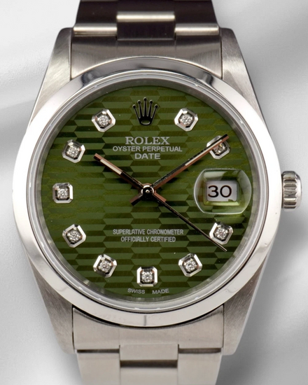 Rolex Oyster Perpetual Date 34MM Aftermarket Green "Fluted Motif" Dial Oyster Bracelet (15000)