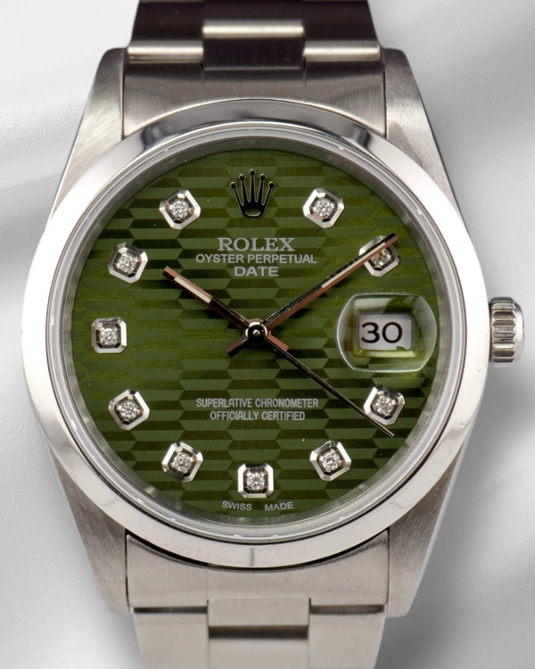Rolex Oyster Perpetual Date 34MM Aftermarket Green "Fluted Motif" Dial Oyster Bracelet (15000)