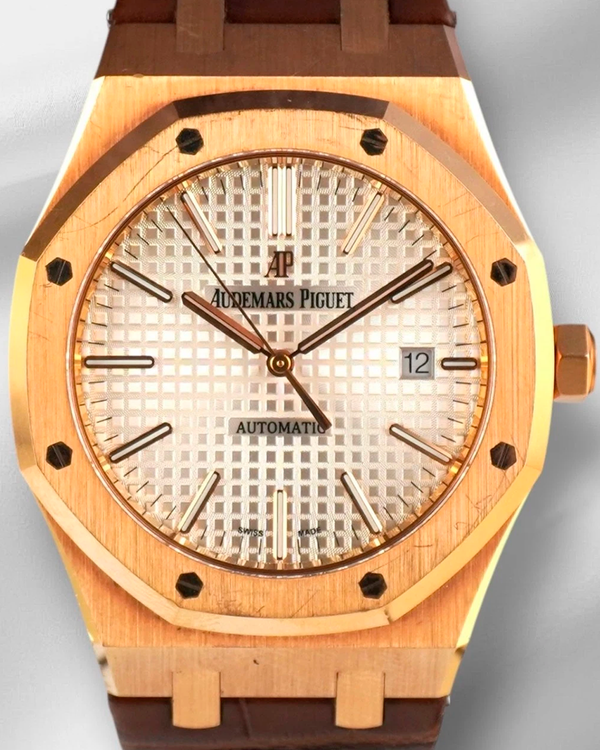 Audemars Piguet Royal Oak 41MM Silver Dial Leather Strap (15400OR)