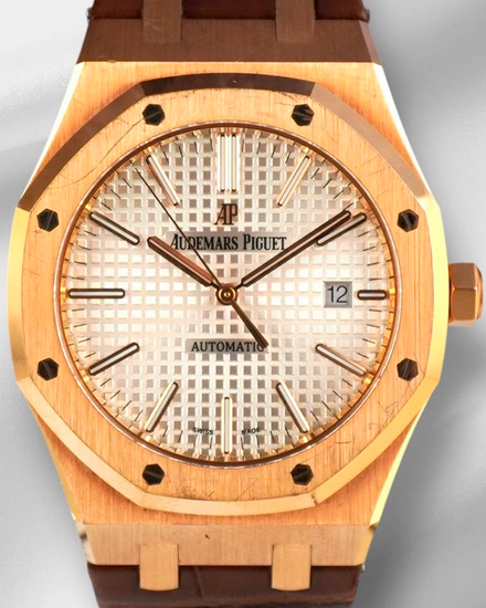 Audemars Piguet Royal Oak 41MM Silver Dial Leather Strap (15400OR)