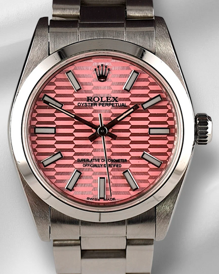 Rolex Oyster Perpetual 31MM Aftermarket Pink "Fluted Motif" Dial Oyster Bracelet (67480)