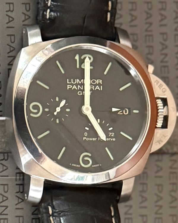 2014 Panerai Luminor 1950 3 Days GMT 44MM Black Dial Leather Strap (PAM00321)
