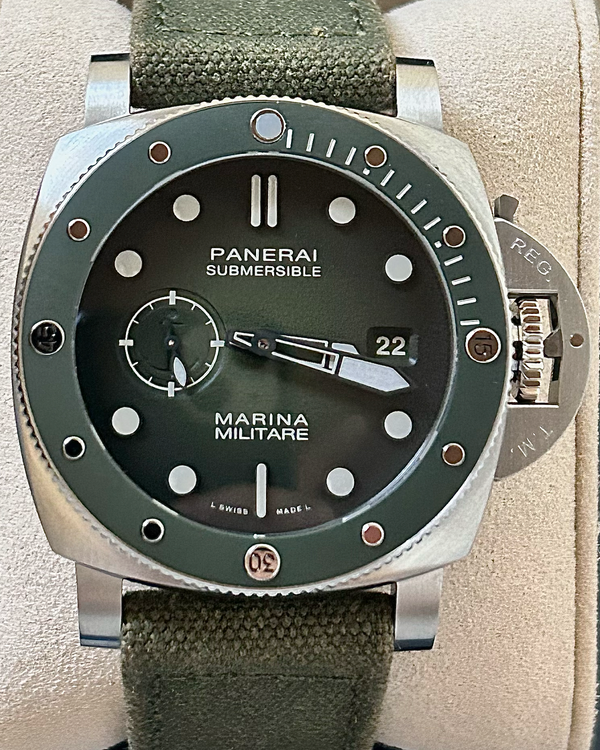 No Reserve - 2025 Panerai Submersible Marina Militare 44MM Green Dial Textile Strap (PAM01697)