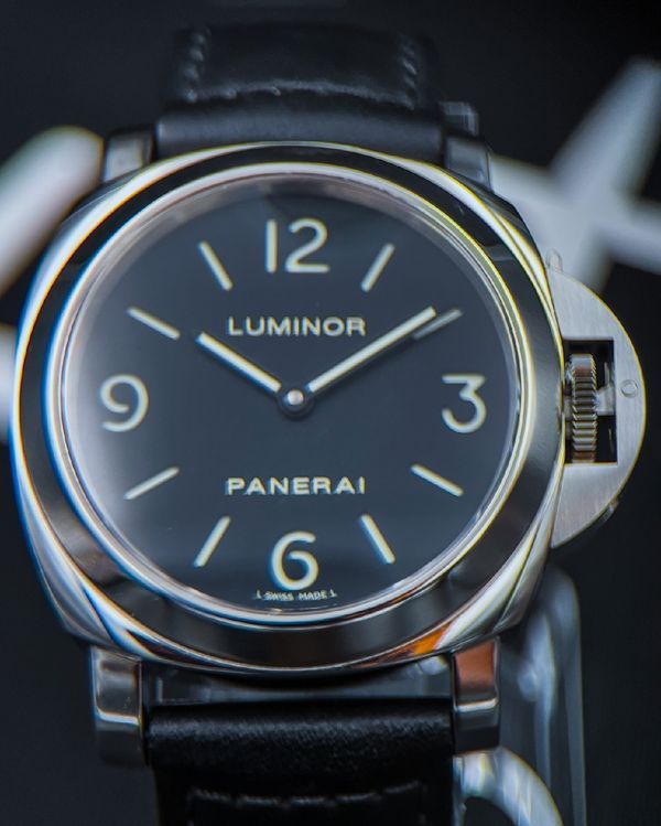No Reserve - 2013 Panerai Luminor Base 44MM Black "Sandwich" Dial Leather Strap (PAM00112)