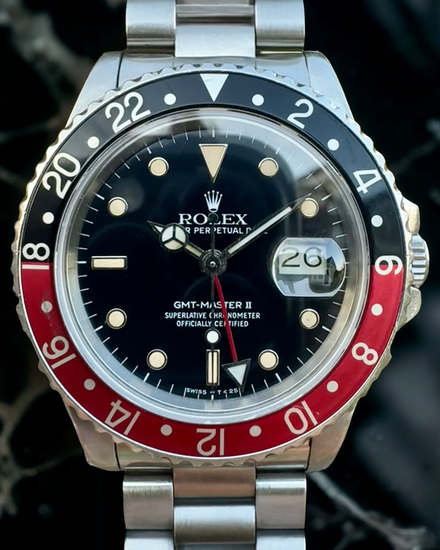 1985 Rolex GMT-Master II "Coke Fat Lady” 40MM Black Dial Oyster Bracelet (16760)