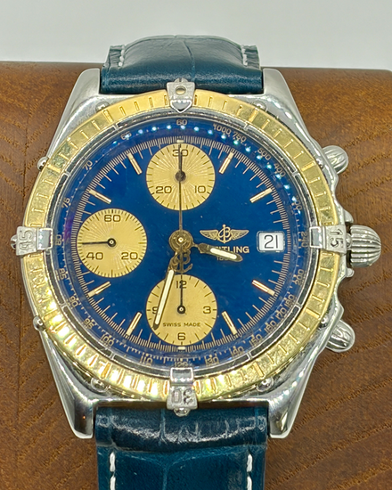 No Reserve - Breitling Chronomat 39MM Blue Dial Leather Strap (D13047)