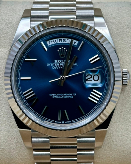 2024 Rolex Day-Date 40MM Blue Dial White Gold President Bracelet (228239)