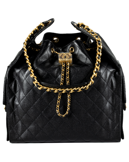 Chanel 25 Medium Handbag Black Caviar Leather With Gold Hardware (25)