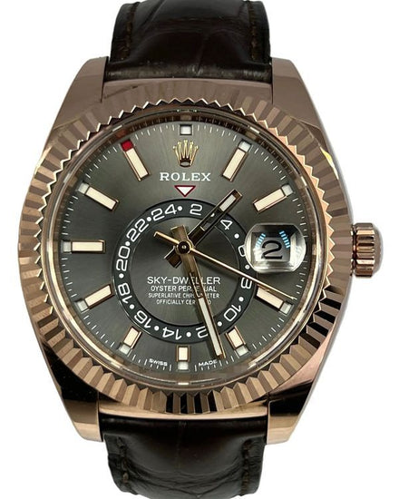 2019 Rolex Sky-Dweller 42MM Dark Rhodium Dial Leather Strap (326135)