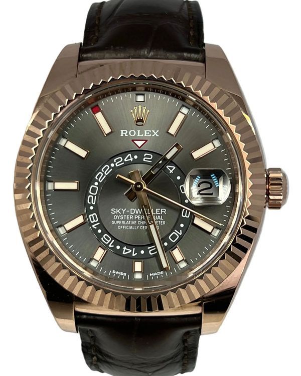 2019 Rolex Sky-Dweller 42MM Dark Rhodium Dial Leather Strap (326135)
