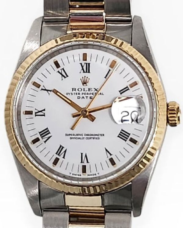 Rolex Oyster Perpetual Date 34MM White Dial Two-Tone Jubilee Bracelet (15200)