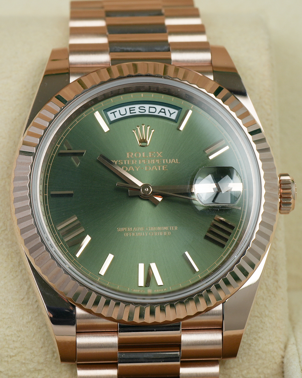 2024 Rolex Day-Date 40MM Green Dial Rose Gold President Bracelet (228235)