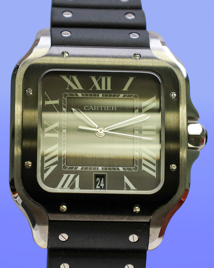Cartier Santos De Cartier 39.8MM Grey Dial Rubber Strap (WSSA0037)