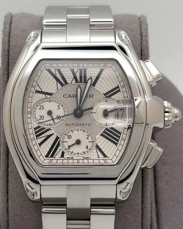 2004 Cartier Roadster XL 43MM Silver Dial Steel Bracelet (W62019X6)