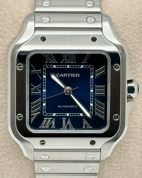 Cartier Santos De Cartier 35.1MM Blue Dial Steel Bracelet (WSSA0063)