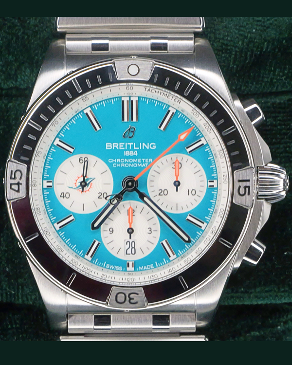 Breitling Chronomat "Miami Dolphins" L. E. 42MM Turquoise Dial Steel Bracelet (AB0134)