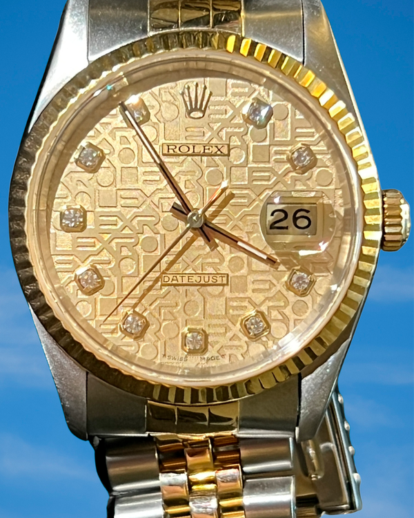 1995 Rolex Datejust 36MM Champagne "Jubilee Motif" Dial Two-Tone Jubilee Bracelet (16233)