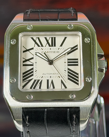 No Reserve - Cartier Santos 100 41.3MM White Dial Leather Strap (W20073X8)