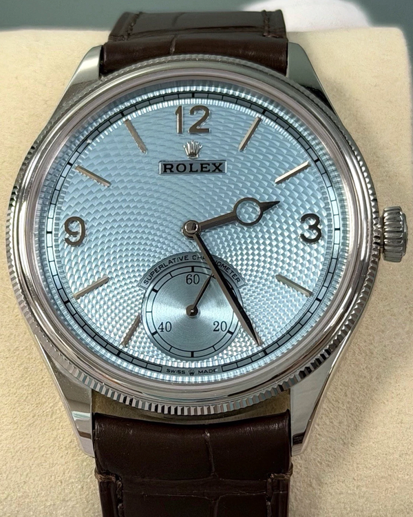 2026 Rolex 1908 39MM Ice Blue Dial Leather Strap (52506)