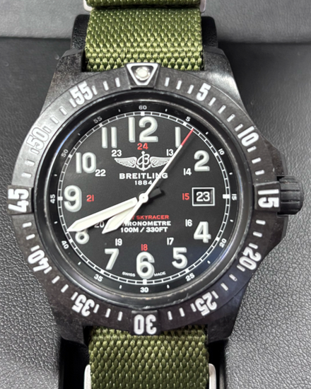 Breitling Colt Skyracer 45MM Quartz Black Dial Aftermarket Textile Strap (X74320)