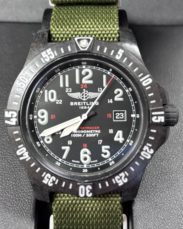 Breitling Colt Skyracer 45MM Quartz Black Dial Aftermarket Textile Strap (X74320)