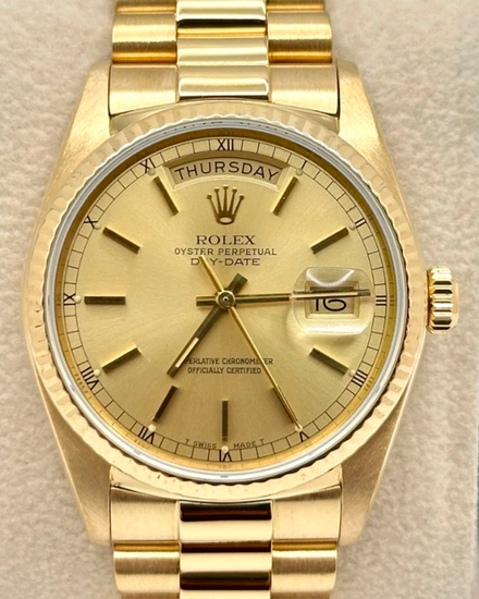 1984 (8.4 Mill. Serial) Rolex Day-Date 36MM Champagne Dial Yellow Gold President Bracelet (18038)