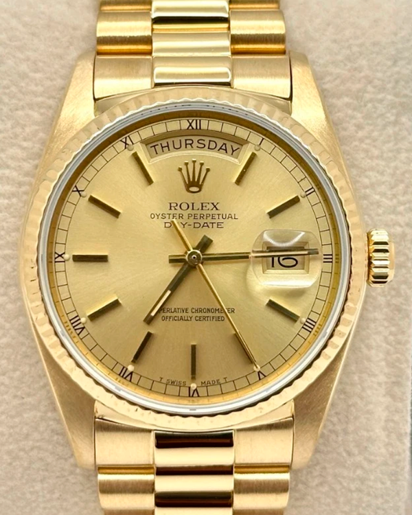 1984 (8.4 Mill. Serial) Rolex Day-Date 36MM Champagne Dial Yellow Gold President Bracelet (18038)