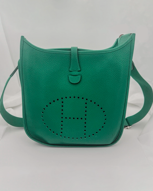 Hermès Evelyne III PM 10.5 x 11IN Leather Steel Hardware Textile Strap (Vert Vertigo)