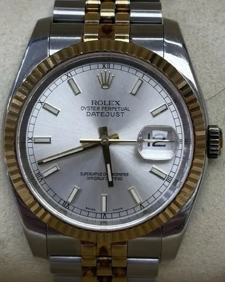 2005 Rolex Datejust 36MM Silver Dial Two-Tone Super Jubilee Bracelet (116233)