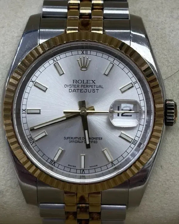 2005 Rolex Datejust 36MM Silver Dial Two-Tone Super Jubilee Bracelet (116233)