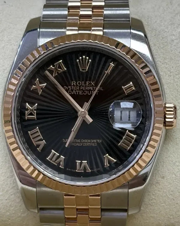 2009 Rolex Datejust 36MM Black "Sunbeam" Dial Two-Tone Jubilee Bracelet (116231)