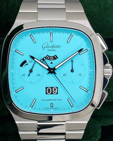 2022 Glashütte Original Seventies Panorama Date 40MM Turquoise Dial Steel Bracelet (1-37-02-10-02-63)