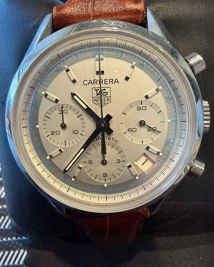 2003 Tag Heuer Carrera 39MM Silver Dial Leather Strap (CV2110)