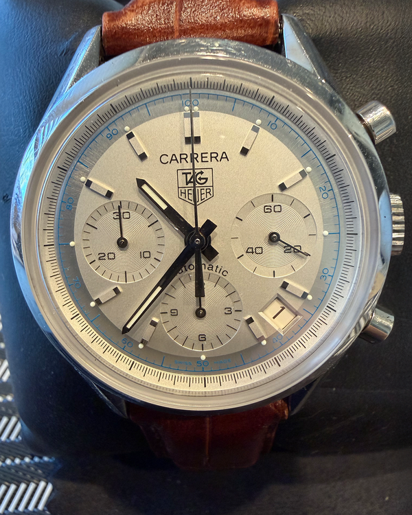 2003 Tag Heuer Carrera 39MM Silver Dial Leather Strap (CV2110.FC6181)