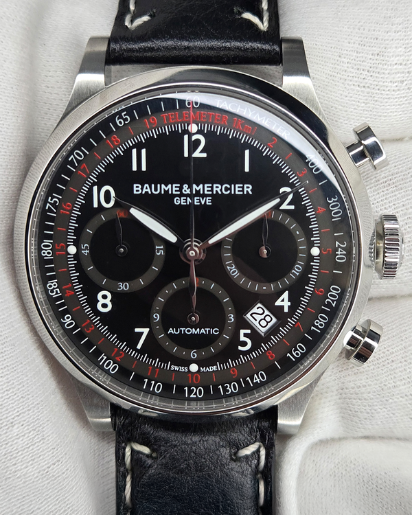 No Reserve - Baume & Mercier Capeland 42MM Black Dial Leather Strap (M0A10001)