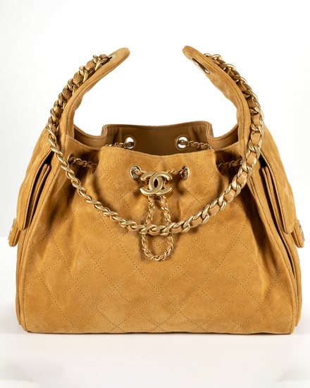 Chanel 25 Small 26C Beige/Camel Suede With Aged Gold Hardware (25 Small)