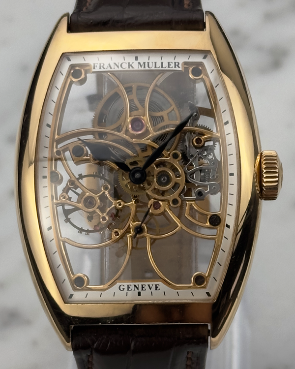 Franck Muller Cintrée Curvex 40MM Skeleton Dial Leather Strap (8880 B S6 SQT)