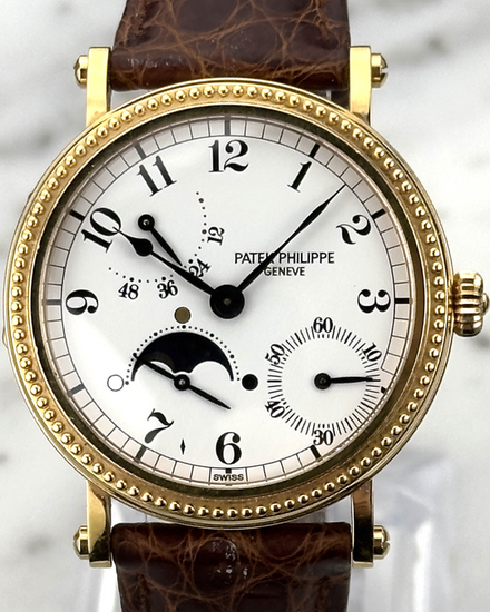 Patek Philippe Complications Vintage 35MM White Dial Leather Strap (5015J)
