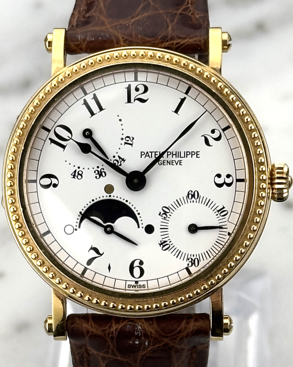 Patek Philippe Complications Vintage 35MM White Dial Leather Strap (5015J)