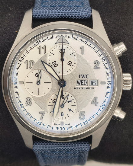 IWC Schaffhausen Pilot Spitfire Chronograph 42MM Silver Dial Textile Strap (IW371702)