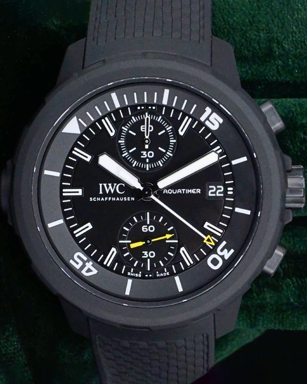 2025 IWC Schaffhausen Aquatimer Chronograph Galapagos Islands 44MM Black Dial Rubber Strap (IW379502)