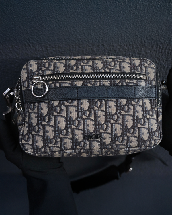 Dior Safari Bag Beige & Black Oblique Jacquard 8.5 x 6IN Textile Steel Hardware Textile Strap (1ESPO206YKY_H27E)